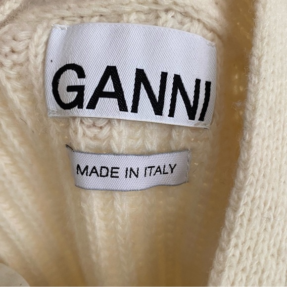 GANNI Wool Blend Rib Knit Ivory Long Cardigan - Picture 8 of 12